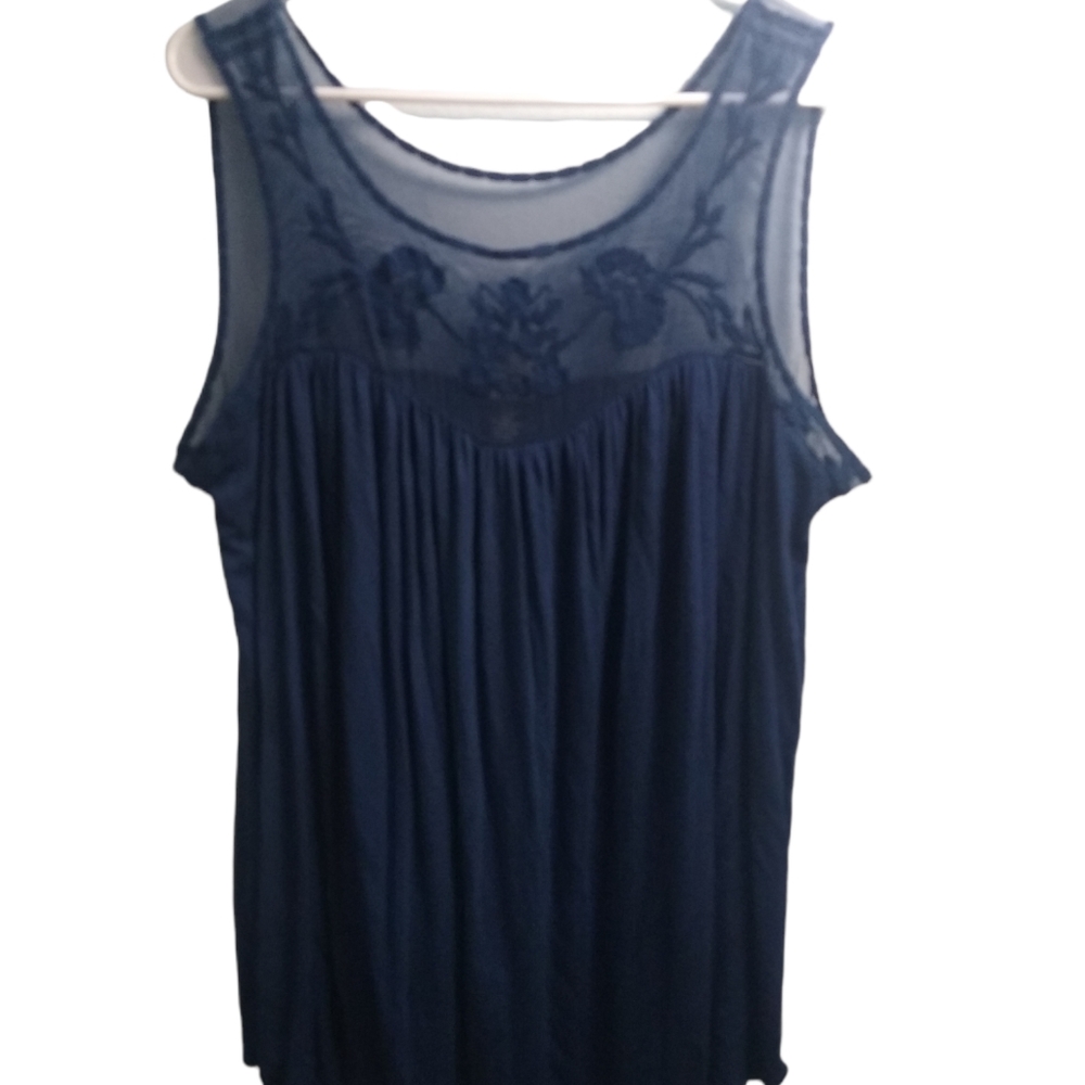 Torrid Dark Blue Mesh and Embroidered Tank Top Size 2X